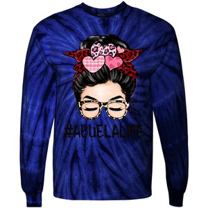 Abuela Valentines Day Women Cute Messy Bun Appreciation Tie-Dye Long Sleeve Shirt