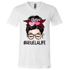 Abuela Valentines Day Women Cute Messy Bun Appreciation V-Neck T-Shirt