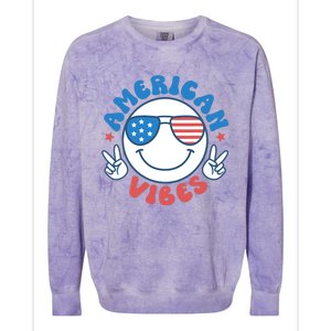 America Vibes Fourth 4th Of July Happy Face Smile Patriotic Colorblast Crewneck Sweatshirt