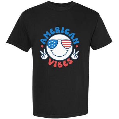 America Vibes Fourth 4th of July Happy Face Smile Patriotic Garment-Dyed Heavyweight T-Shirt