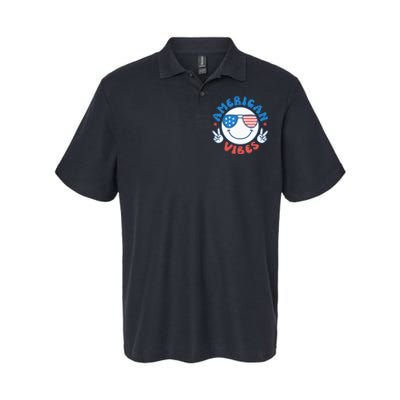 America Vibes Fourth 4th of July Happy Face Smile Patriotic Softstyle Adult Sport Polo