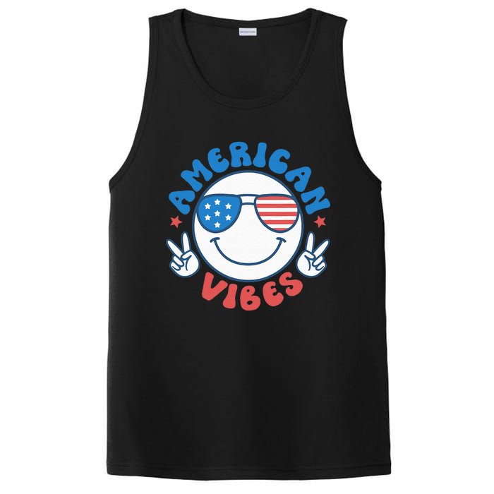 America Vibes Fourth 4th of July Happy Face Smile Patriotic PosiCharge Competitor Tank