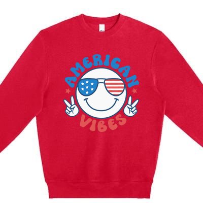 America Vibes Fourth 4th of July Happy Face Smile Patriotic Premium Crewneck Sweatshirt