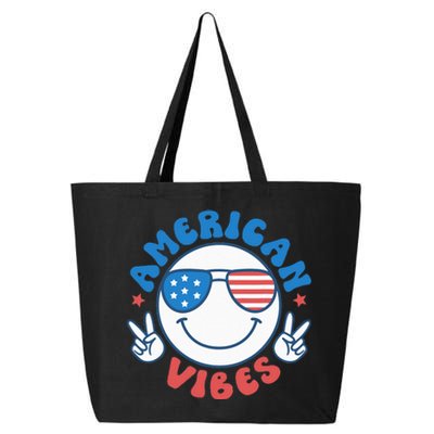 America Vibes Fourth 4th of July Happy Face Smile Patriotic 25L Jumbo Tote