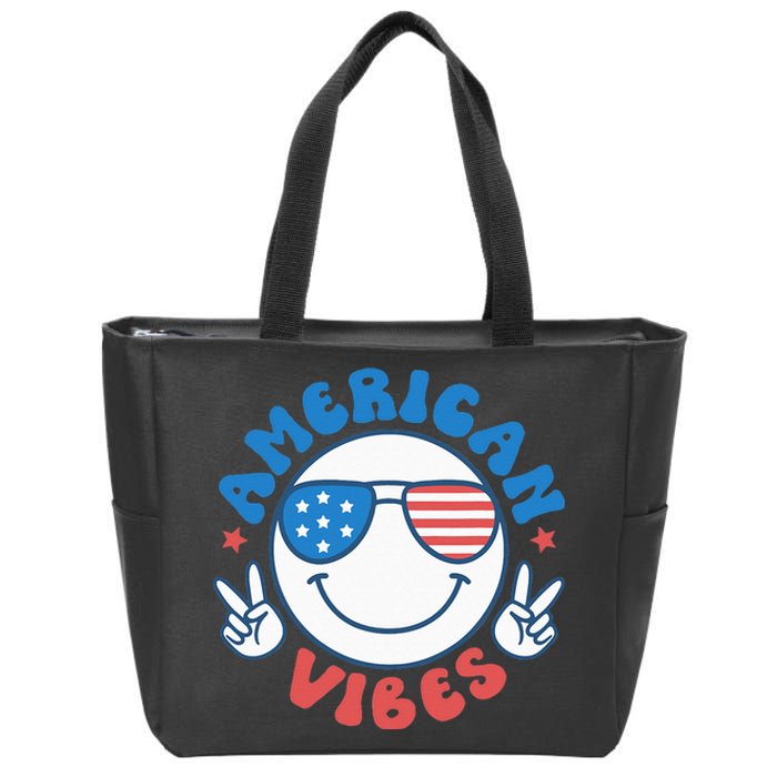 America Vibes Fourth 4th of July Happy Face Smile Patriotic Zip Tote Bag