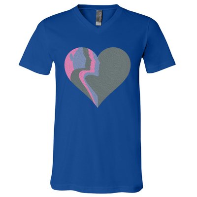 Anti Valentines Friends Galentines Day Female Profile Heart Gift V-Neck T-Shirt