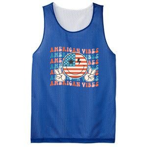 American Vibes Funny Smile Face Retro 4th Of July Gift Mesh Reversible Basketball Jersey Tank