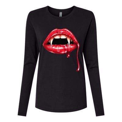 Awesome Vampire Fangs Lips Halloween Trick Or Treat Womens Cotton Relaxed Long Sleeve T-Shirt