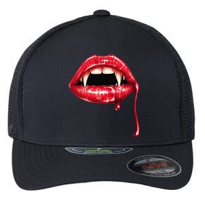 Awesome Vampire Fangs Lips Halloween Trick Or Treat Flexfit Unipanel Trucker Cap