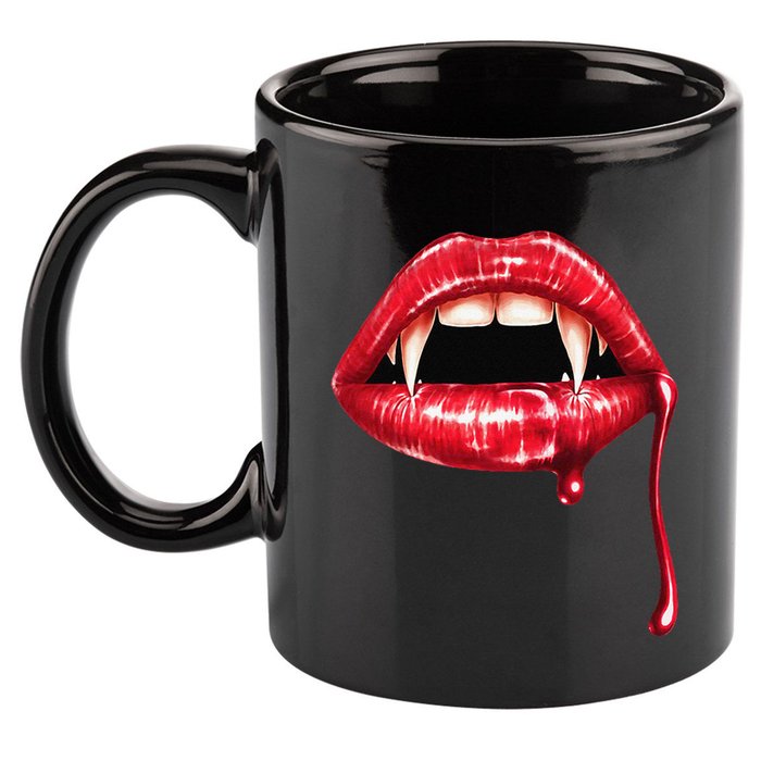 Awesome Vampire Fangs Lips Halloween Trick Or Treat 11oz C Handle Ceramic Mug