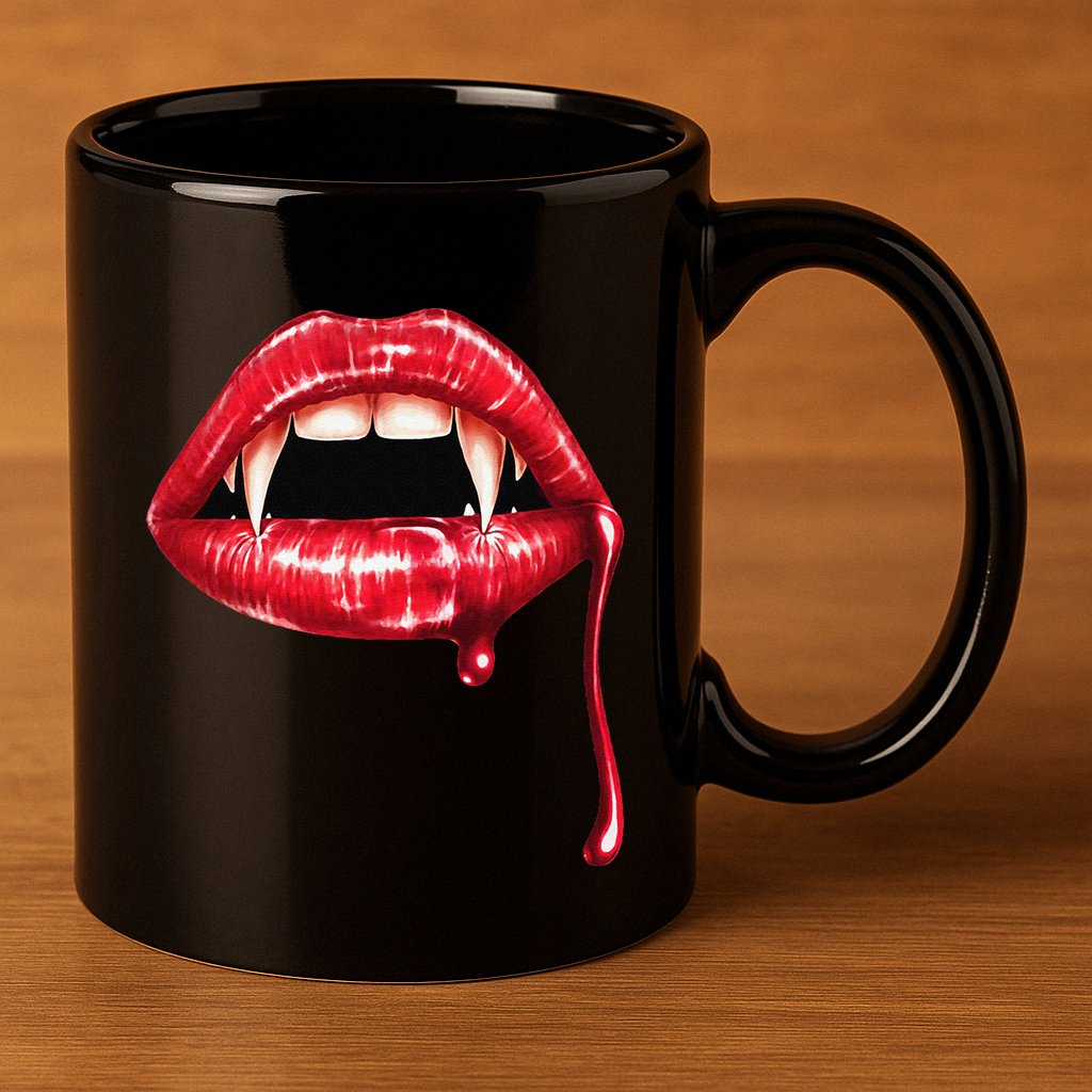 Awesome Vampire Fangs Lips Halloween Trick Or Treat 11oz C Handle Ceramic Mug