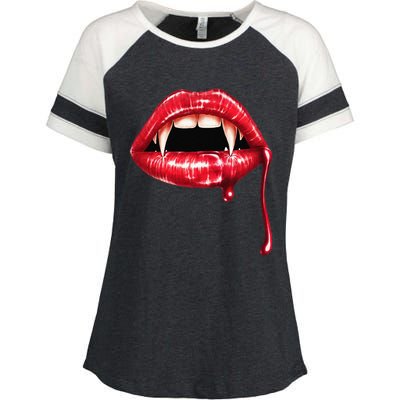 Awesome Vampire Fangs Lips Halloween Trick Or Treat Enza Ladies Jersey Colorblock Tee