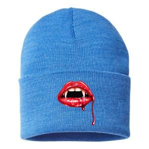 Awesome Vampire Fangs Lips Halloween Trick Or Treat Sustainable Knit Beanie