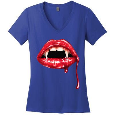 Awesome Vampire Fangs Lips Halloween Trick Or Treat Women's V-Neck T-Shirt