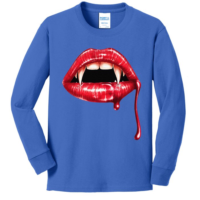 Awesome Vampire Fangs Lips Halloween Trick Or Treat Kids Long Sleeve Shirt