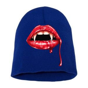 Awesome Vampire Fangs Lips Halloween Trick Or Treat Short Acrylic Beanie