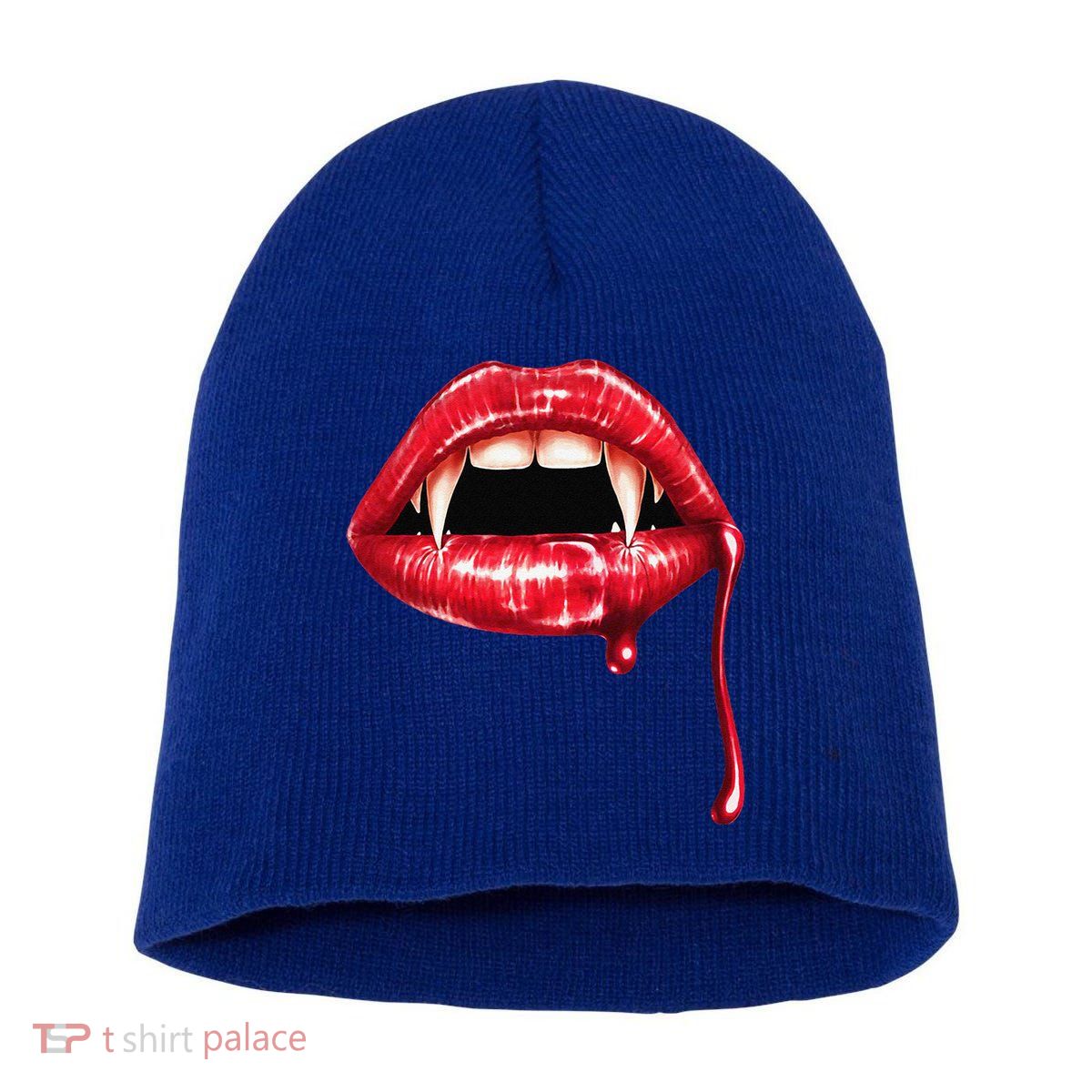 Awesome Vampire Fangs Lips Halloween Trick Or Treat Short Acrylic Beanie