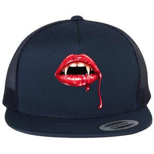 Awesome Vampire Fangs Lips Halloween Trick Or Treat Flat Bill Trucker Hat