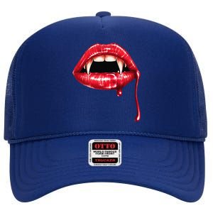 Awesome Vampire Fangs Lips Halloween Trick Or Treat High Crown Mesh Back Trucker Hat