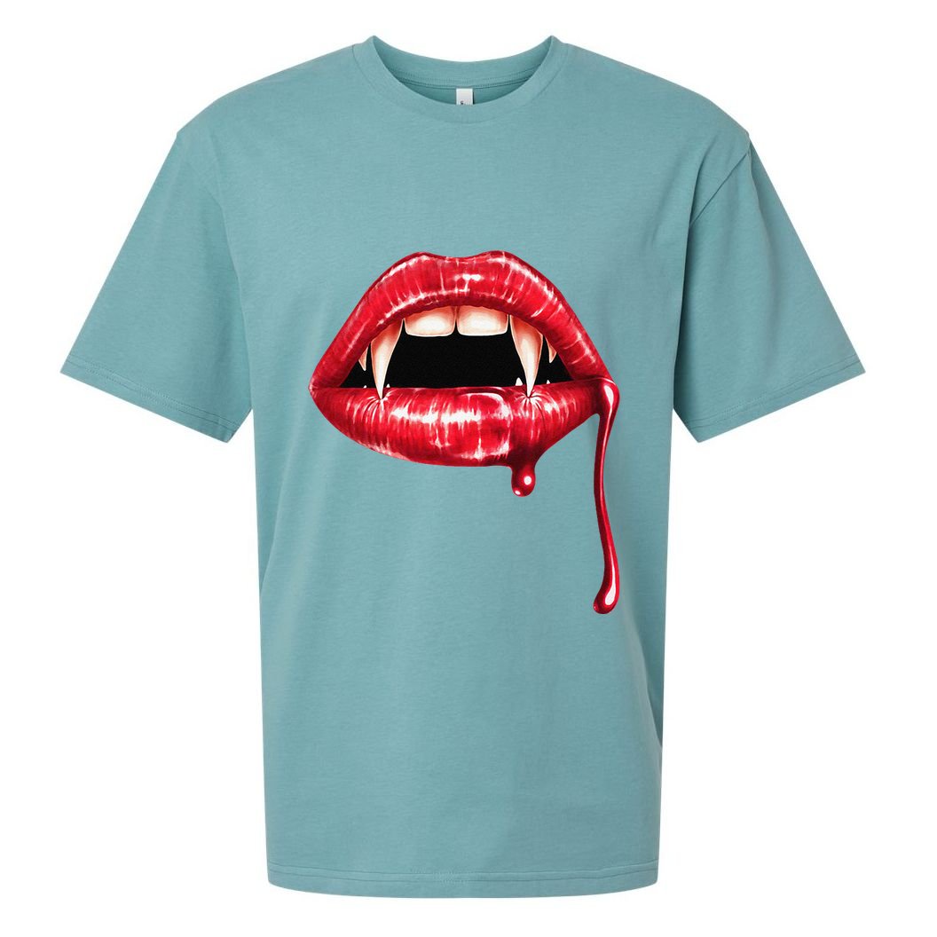Awesome Vampire Fangs Lips Halloween Trick Or Treat Sueded Cloud Jersey T-Shirt