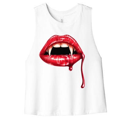 Awesome Vampire Fangs Lips Halloween Trick Or Treat Women's Racerback Cropped Tank