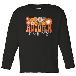 Autumn Vibes Groovy Design Fall Lover Thanksgiving Day Toddler Long Sleeve Shirt