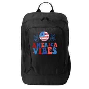 America Vibes Groovy Smile Emotion Usa Flag 4th Of July Gift City Backpack