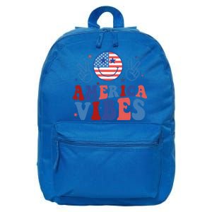 America Vibes Groovy Smile Emotion Usa Flag 4th Of July Gift 16 in Basic Backpack