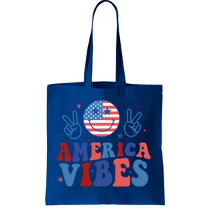 America Vibes Groovy Smile Emotion Usa Flag 4th Of July Gift Tote Bag