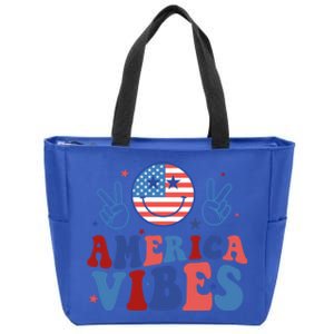 America Vibes Groovy Smile Emotion Usa Flag 4th Of July Gift Zip Tote Bag