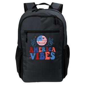 America Vibes Groovy Smile Emotion Usa Flag 4th Of July Gift Daily Commute Backpack