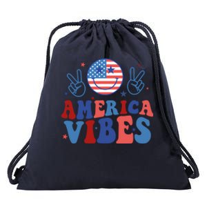 America Vibes Groovy Smile Emotion Usa Flag 4th Of July Gift Drawstring Bag