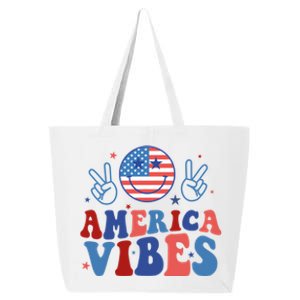 America Vibes Groovy Smile Emotion Usa Flag 4th Of July Gift 25L Jumbo Tote