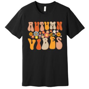 Autumn Vibes Groovy Design Fall Lover Thanksgiving Day Premium T-Shirt