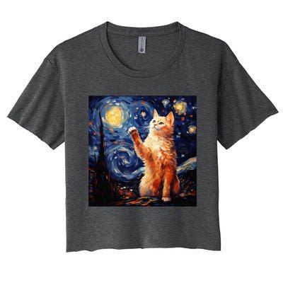 Art Van Gogh Starry Night Cat Gifts For Cats Lover Mom Dad Women's Crop Top Tee