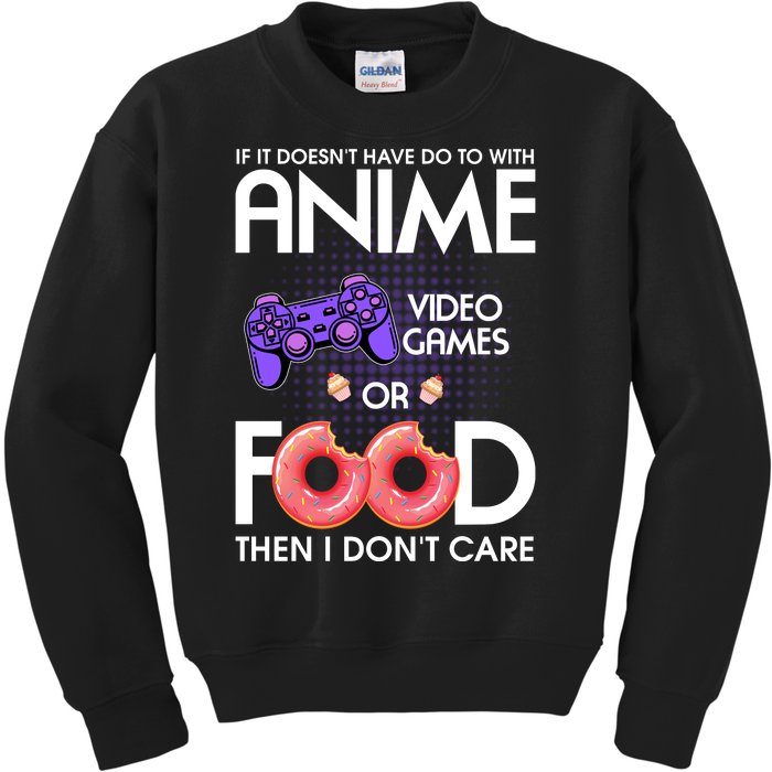 Anime Video Games And Food Lover Kids Sweatshirt