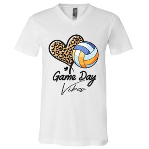 America Volleyball Game Day Vibes Volleyball Mom Leopard Gift V-Neck T-Shirt