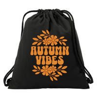 Autumn Vibes Groovy Floral Retro Fall Graphic Drawstring Bag