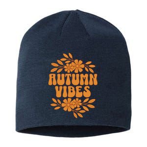 Autumn Vibes Groovy Floral Retro Fall Graphic Sustainable Beanie