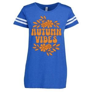 Autumn Vibes Groovy Floral Retro Fall Graphic Enza Ladies Jersey Football T-Shirt