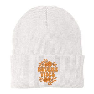 Autumn Vibes Groovy Floral Retro Fall Graphic Knit Cap Winter Beanie