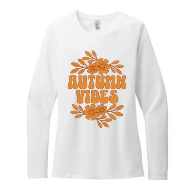 Autumn Vibes Groovy Floral Retro Fall Graphic Womens CVC Long Sleeve Shirt