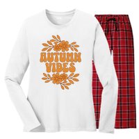 Autumn Vibes Groovy Floral Retro Fall Graphic Women's Long Sleeve Flannel Pajama Set 