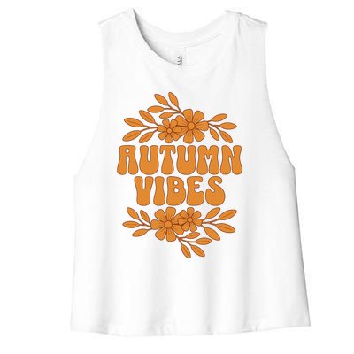 Autumn Vibes Groovy Floral Retro Fall Graphic Women's Racerback Cropped Tank