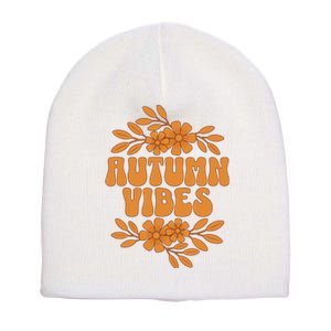 Autumn Vibes Groovy Floral Retro Fall Graphic Short Acrylic Beanie