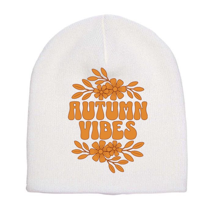 Autumn Vibes Groovy Floral Retro Fall Graphic Short Acrylic Beanie