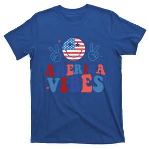 America Vibes Groovy Smile Emotion Usa Flag 4th Of July Gift T-Shirt