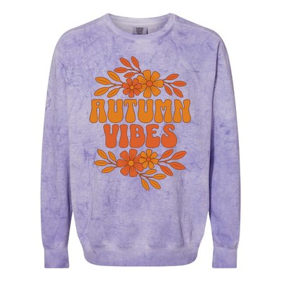 Autumn Vibes Groovy Floral Retro Fall Colorblast Crewneck Sweatshirt