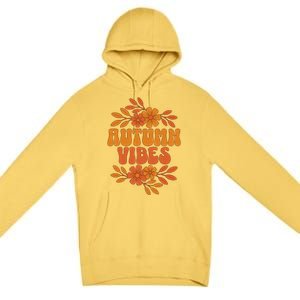 Autumn Vibes Groovy Floral Retro Fall Premium Pullover Hoodie