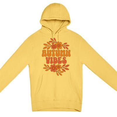 Autumn Vibes Groovy Floral Retro Fall Premium Pullover Hoodie